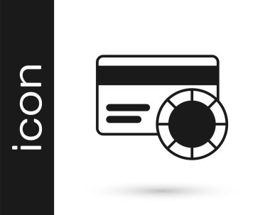 Siyah kredi kartı simgesi beyaz arkaplanda izole edildi. Çevrimiçi ödeme. Nakit çekilmesi. Finansal operasyonlar. Alışveriş tabelası. Vektör.