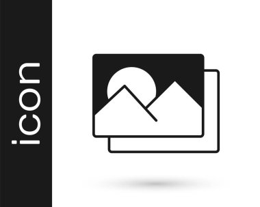 Siyah Fotoğraf çerçeve simgesi beyaz arkaplanda izole edildi. Vintage boş fotoğraf çerçevesi. Vektör.