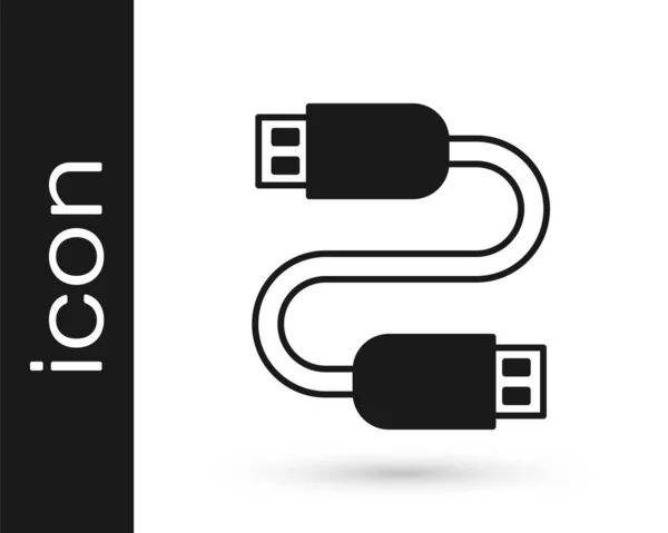 Icono Cable Usb Negro Aislado Sobre Fondo Blanco Conectores Enchufes — Vector de stock