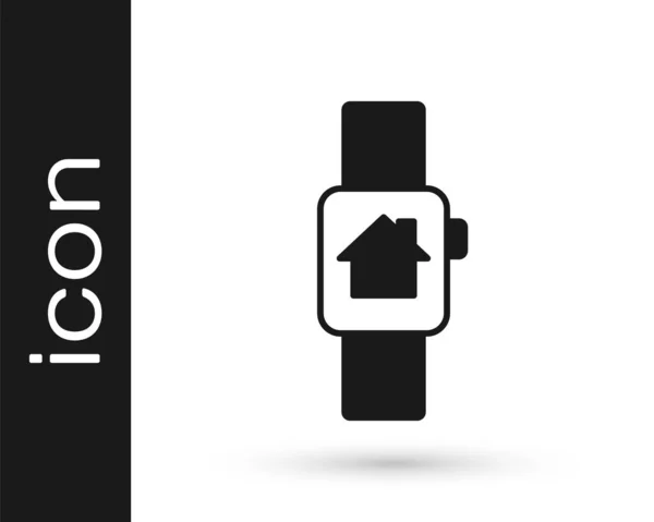 Hogar Inteligente Negro Con Icono Reloj Inteligente Aislado Sobre Fondo — Vector de stock