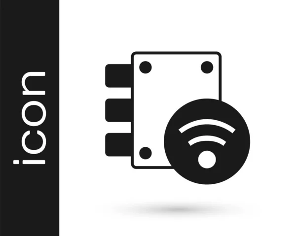 Black Digital Door Lock Wireless Technology Unlock Icon Isolated White — Stock Vector