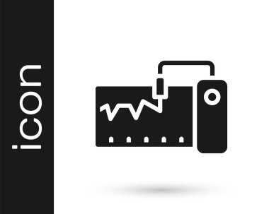 Siyah Elektrik Ölçüm Cihazı simgesi beyaz arkaplanda izole edildi. Analog cihazları. Cihaz laboratuvar araştırması ölçülüyor. Vektör.