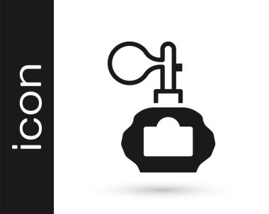 Beyaz arka planda izole edilmiş siyah tıraş losyonu şişesi. Parfüm spreyi ikonu. Erkek parfüm şişesi. Vektör.