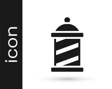 Siyah klasik berber dükkânı ikonu beyaz arka planda izole edilmiş. Berber dükkanı direği sembolü. Vektör.