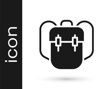 Siyah okul sırt çantası simgesi beyaz arkaplanda izole edildi. Vektör.