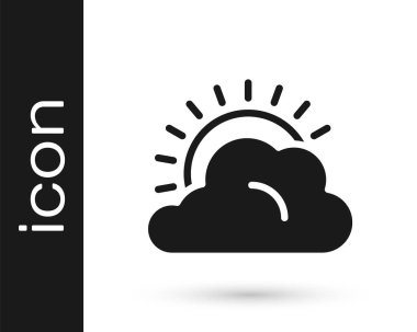 Siyah Güneş ve bulut hava durumu ikonu beyaz arka planda izole edildi. Vektör.