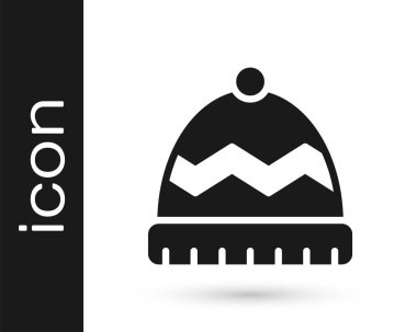 Siyah Kış şapkası simgesi beyaz arkaplanda izole edildi. Vektör.