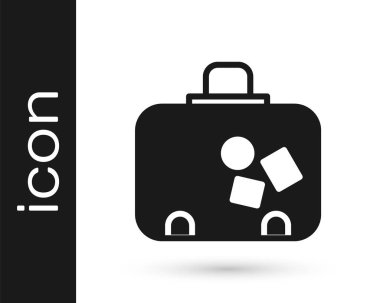 Seyahat simgesi için siyah bavul beyaz arkaplanda izole edildi. Seyahat bagaj tabelası. Seyahat bagaj ikonu. Vektör.