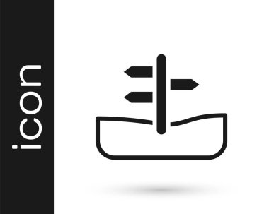 Siyah Yol trafik tabelası. Beyaz arkaplanda sinyal simgesi izole edildi. İşaretçi sembolü. İzole sokak bilgi levhası. Yön tabelası. Vektör.