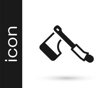 Beyaz arka planda siyah tahta balta simgesi izole edildi. Oduncu baltası. Mutlu Cadılar Bayramı Partisi. Vektör.