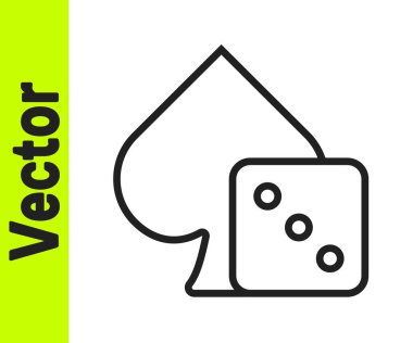 Beyaz arkaplanda siyah çizgi oyun zar simgesi izole. Kumarhane kumarı. Vektör.