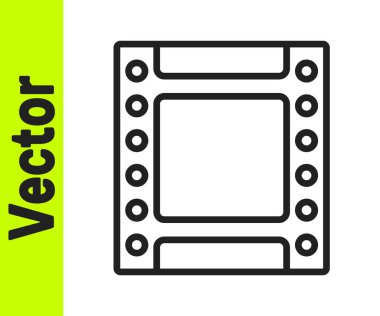 Siyah çizgi kamera klasik film rulo kartuş simgesi beyaz arkaplanda izole edildi. 35 mm 'lik film kutusu. Film şeridi fotoğrafçı ekipmanı. Vektör.