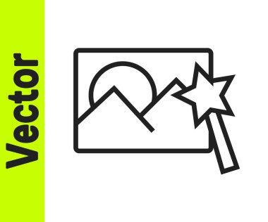 Siyah çizgi Fotoğraf rötuşlama simgesi beyaz arkaplanda izole edildi. Fotoğrafçı, fotoğrafçılık, rötuş ikonu. Vektör.