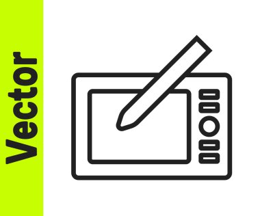 Beyaz arkaplanda siyah çizgi grafik tableti simgesi izole edildi. Vektör.