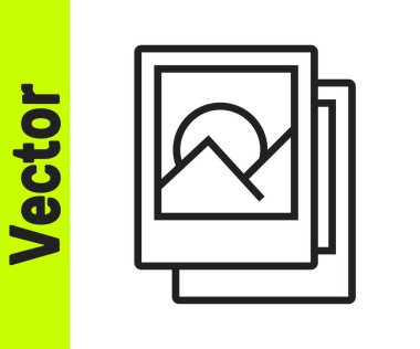 Siyah çizgi Resim çerçeve simgesi beyaz arkaplanda izole edildi. Vintage boş fotoğraf çerçevesi. Vektör.