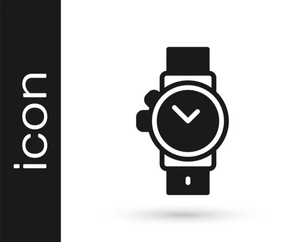Черное Запястье Часы Значок Изолирован Белом Фоне Иконка Наручных Часов — стоковый вектор