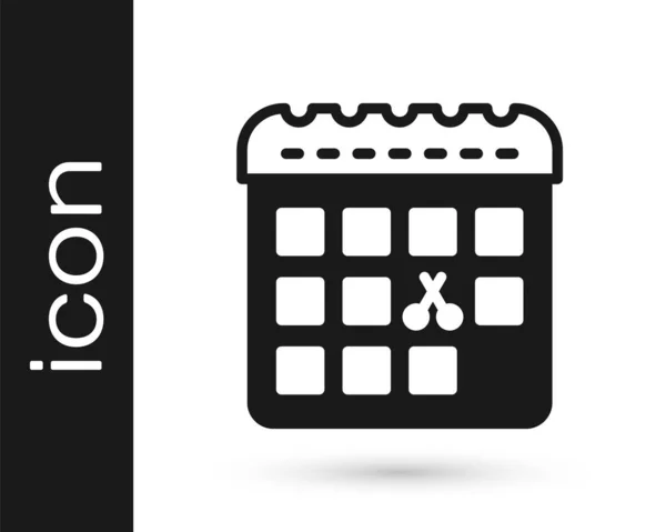 Calendario Negro Con Icono Día Corte Pelo Aislado Sobre Fondo — Vector de stock