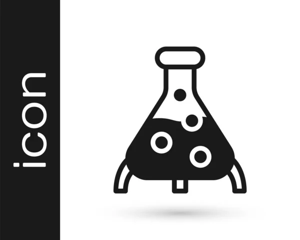 Schwarzes Reagenzglas Und Kolben Chemielabor Testsymbol Isoliert Auf Weißem Hintergrund — Stockvektor