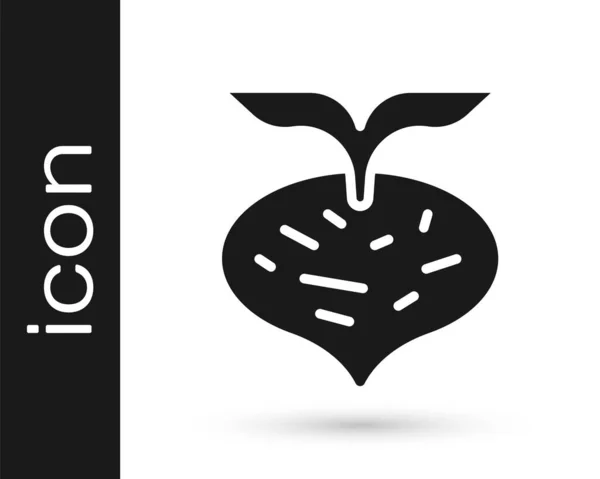 Черная Свежая Свекла Иконкой Листа Белом Фоне Естественный Корень Овощной — стоковый вектор