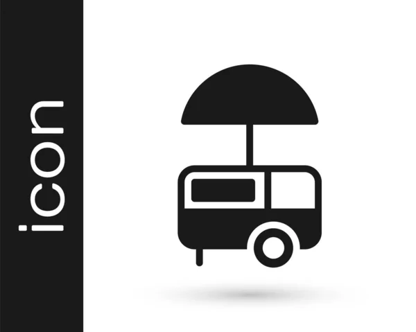 Black Fast Street Food Cart Awning Icon Isolated White Background — 스톡 벡터