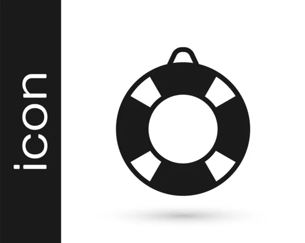Black Lifebuoy Icon Isolated White Background Lifebelt Symbol Vector — Stock Vector