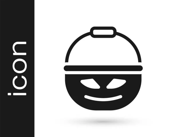 Black Pumpkin Basket Sweets Icon Isolated White Background Happy Halloween — 스톡 벡터
