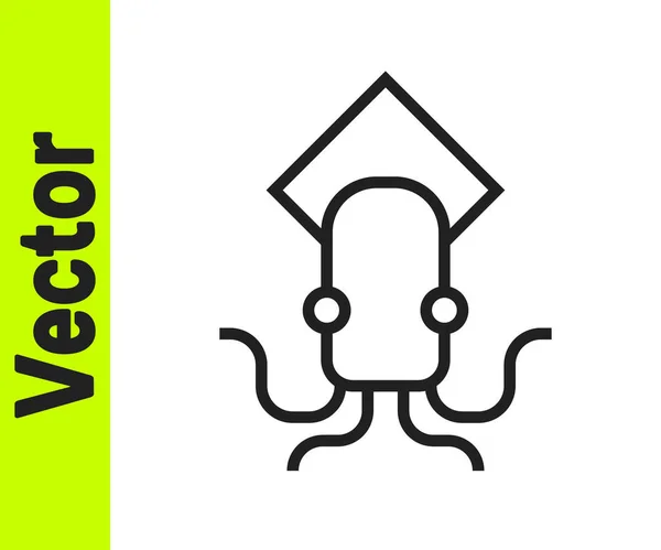 Black Line Octopus Icon Isolated White Background Vector — Stock Vector