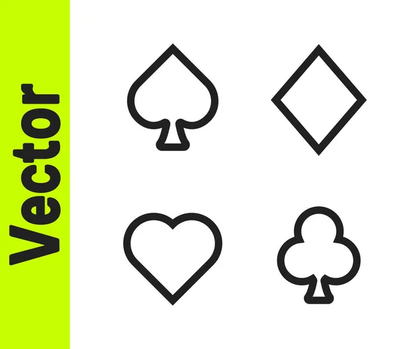 Línea Negra Deck Playing Cards Icon Isolated White Background Juego — Vector de stock