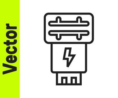 Siyah çizgi fotoğraf makinesi flaş ikonu beyaz arkaplanda izole edildi. Vektör.