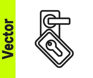 Beyaz arkaplanda izole edilmiş ikonu açmak için kablosuz teknolojiye sahip siyah çizgi dijital kapı kilidi. Kapı kolu tabelası. Güvenlik akıllı ev. Vektör.