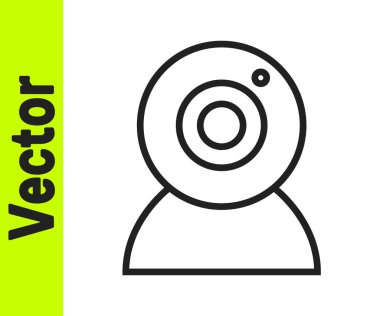 Siyah çizgi web kamera simgesi beyaz arkaplanda izole edildi. Sohbet kamerası. Web kamerası simgesi. Vektör.