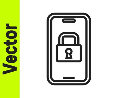 Beyaz arkaplanda izole edilmiş kilit ikonu için kablosuz teknolojiye sahip siyah çizgi dijital kapı kilidi. Kapı kolu tabelası. Güvenlik akıllı ev. Vektör.