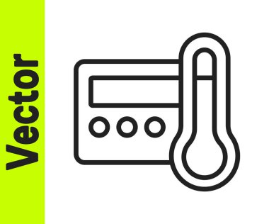 Beyaz arkaplanda siyah çizgi termostat simgesi izole edildi. Sıcaklık kontrolü. Vektör.