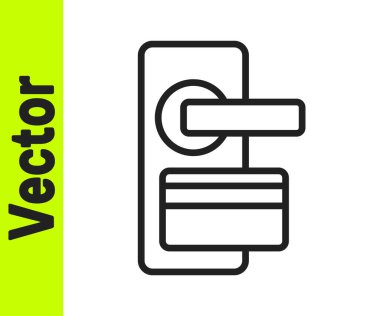 Beyaz arkaplanda izole edilmiş ikonu açmak için kablosuz teknolojiye sahip siyah çizgi dijital kapı kilidi. Kapı kolu tabelası. Güvenlik akıllı ev. Vektör.