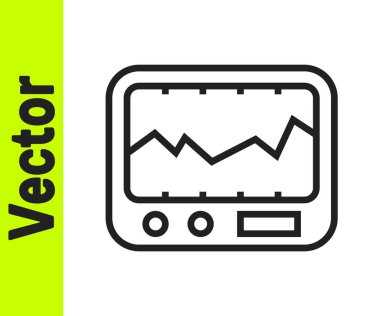 Siyah çizgi elektrikli ölçüm aleti simgesi beyaz arkaplanda izole edildi. Analog cihazları. Cihaz laboratuvar araştırması ölçülüyor. Vektör.