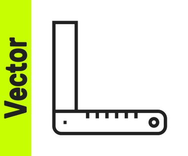 Siyah çizgi köşe cetvel simgesi beyaz arkaplanda izole edildi. Yerleşim alanı, açı cetvel, marangozluk, ölçüm aletleri, ölçek. Vektör.