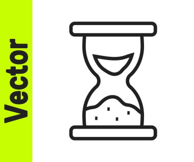 Siyah çizgi Beyaz zemin üzerinde kum ikonu akan eski kum saati. Kum saati işareti. İş ve zaman yönetimi kavramı. Vektör.
