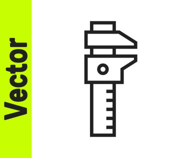 Siyah çizgi Calliper veya kalibre ve ölçek simgesi beyaz arkaplanda izole edildi. Hassas ölçüm aletleri. Vektör.