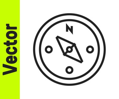 Siyah çizgi pusula simgesi beyaz arkaplanda izole edildi. Rüzgâr yön bulma sembolü. Rüzgar gül işareti. Vektör.