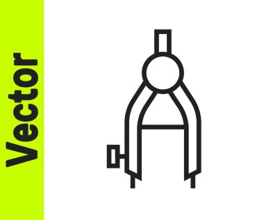 Beyaz arkaplanda siyah çizgi çizim simgesi izole edildi. Pusula işareti. Çizim ve eğitim araçları. Geometrik alet. Vektör.