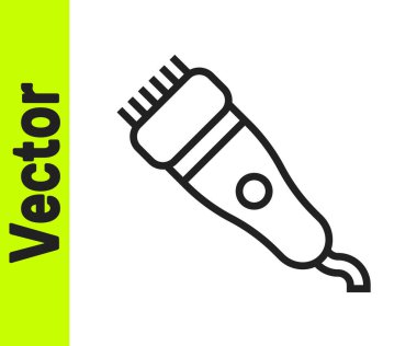 Beyaz arka planda siyah çizgi elektrikli saç kırpıcısı ya da traş ikonu var. Berber dükkanı sembolü. Vektör.