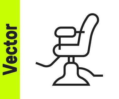 Beyaz arka planda siyah çizgi berber koltuğu ikonu izole edildi. Berber koltuğu tabelası. Vektör.