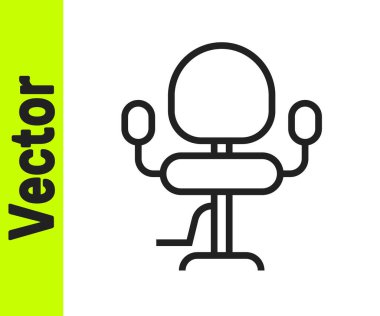 Beyaz arka planda siyah çizgi berber koltuğu ikonu izole edildi. Berber koltuğu tabelası. Vektör.