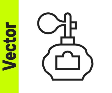 Beyaz arka planda izole edilmiş siyah çizgi tıraş losyonu şişesi. Parfüm spreyi ikonu. Erkek parfüm şişesi. Vektör.