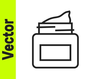 Beyaz arka planda siyah çizgi kremi ya da losyon kozmetik kavanozu ikonu var. Erkekler için vücut bakım ürünleri. Vektör.