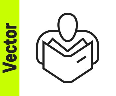 Siyah Çizgili Adam beyaz arkaplanda izole edilmiş kitap simgesi okuyor. Vektör.