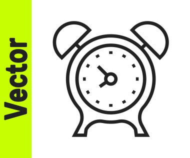 Siyah çizgi alarm saati simgesi beyaz arkaplanda izole edildi. Uyan, kalk konsepti. Zaman işareti. Vektör.