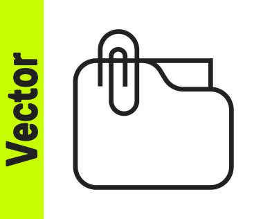 Kağıt ataç simgesine sahip siyah çizgi belge dizini beyaz arkaplanda izole edildi. Muhasebe klasörü sembolü. Muhasebe yönetimi. Vektör.