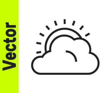 Siyah çizgi güneşi ve bulutlu hava durumu ikonu beyaz arkaplanda izole edildi. Vektör.