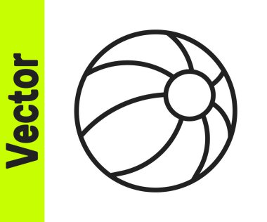 Beyaz arka planda siyah çizgi plaj topu ikonu izole edildi. Çocuk oyuncağı. Vektör.